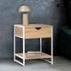 IDMARKET Lot de 2 tables de chevet DETROIT 1 tiroir avec tablette bois et métal blanc design industriel