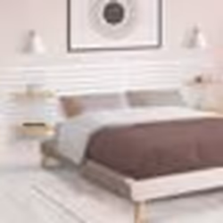 IDMARKET Tête de lit suspendue en lattes AVA 240 cm bois blanc et étagères façon hêtre