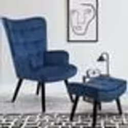 IDMARKET Fauteuil scandinave ANIA avec repose pieds velours bleu