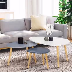 IDMARKET Lot de 3 tables basses gigognes GAIA laquées blanc gris scandinave