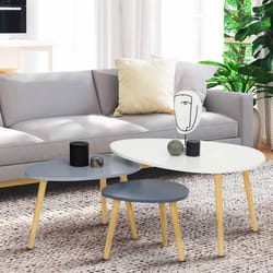IDMARKET Lot de 3 tables basses gigognes GAIA laquées blanc gris scandinave