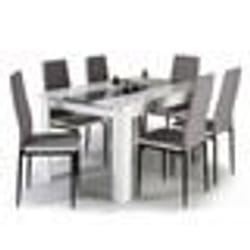 IDMARKET Ensemble table à manger GEORGIA 140 cm blanche et grise et 6 chaises ROMANE grises liseré blanc