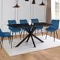 IDMARKET Table à manger rectangle ALIX 8 personnes pied araignée noir et plateau effet marbre noir ALASKA 160 cm