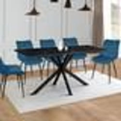 IDMARKET Table à manger rectangle ALIX 8 personnes pied araignée noir et plateau effet marbre noir ALASKA 160 cm
