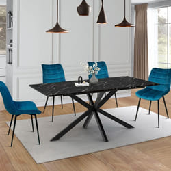 Table à manger rectangle fixe - IDMARKET - ALIX - Noir et marbre noir - 8 personnes - 160 cm