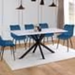 IDMARKET Table à manger rectangle ALIX 8 personnes pied araignée noir et plateau effet marbre blanc ALASKA 160 cm