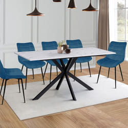 Table à manger rectangle fixe - IDMARKET - ALIX - Mabre et noir - 8 personnes - 160 cm