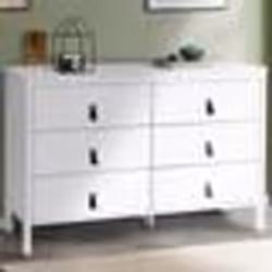IDMARKET Commode 6 tiroirs MILANO 115 cm bois blanc avec poignée languette noire
