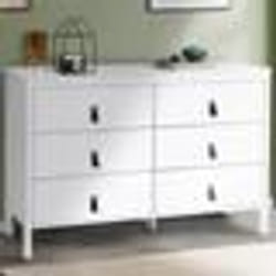 IDMARKET Commode 6 tiroirs MILANO 115 cm bois blanc avec poignée languette noire