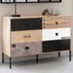 IDMARKET Commode 6 tiroirs SACRAMENTO 115 cm design industriel dépareillé