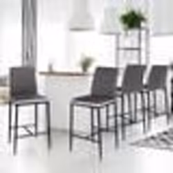 IDMARKET Lot de 4 tabourets ROMANE en PVC gris bandeau blanc chaises de bar rembourrées