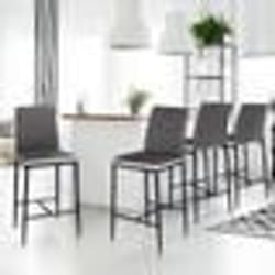 IDMARKET Lot de 4 tabourets ROMANE en PVC gris bandeau blanc chaises de bar rembourrées