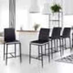 IDMARKET Lot de 4 tabourets ROMANE en PVC noirs bandeau blanc chaises de bar rembourrées
