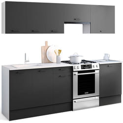 Cuisine complète 240 cm subtil avec plan de travail 7 éléments blanc et gris