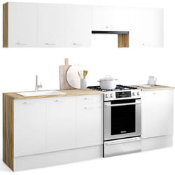 Cuisine complète 240 cm subtil avec plan de travail 7 éléments bois et blanc