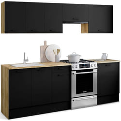 Cuisine complète 240 cm subtil avec plan de travail 7 éléments bois et noir