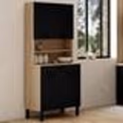 IDMARKET Buffet de cuisine 80 CM CINA 4 portes + tiroir façon hêtre et noir