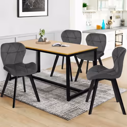 IDMARKET Lot de 4 chaises ROBINE en velours gris foncé pieds noirs