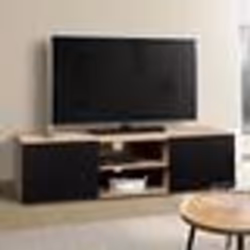 IDMARKET Meuble TV 113 cm ELI bois façon hêtre portes noires