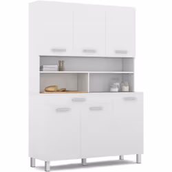 Buffet de cuisine 120 cm cina 6 portes + tiroir blanc et blanc brillant