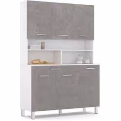 Buffet de cuisine 120 cm cina 6 portes + tiroir blanc et effet béton