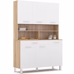 Buffet de cuisine 120 cm cina 6 portes + tiroir façon hêtre et blanc