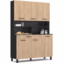 Idmarket - Buffet de cuisine 120 cm cina 6 portes + tiroir noir et façon hêtre