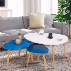 IDMARKET Lot de 3 tables basses gigognes GAIA laquées blanc bleu scandinave