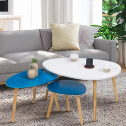 IDMARKET Lot de 3 tables basses gigognes GAIA laquées blanc bleu scandinave