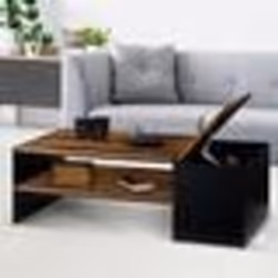 IDMARKET Table basse bar contemporaine rectangulaire IZIA avec coffre bois effet vieilli et noir