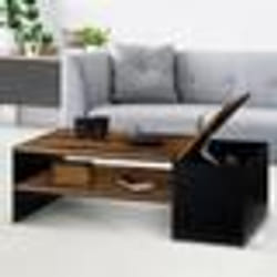 IDMARKET Table basse bar contemporaine rectangulaire IZIA avec coffre bois effet vieilli et noir