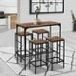 IDMARKET Table haute de bar DAYTON 100 cm et 4 tabourets bois foncé effet vieilli et noir design industriel
