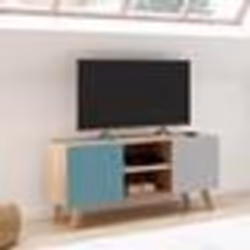IDMARKET Meuble TV 113 cm scandinave ALICE bleu gris et blanc