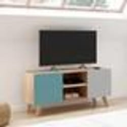 IDMARKET Meuble TV 113 cm scandinave ALICE bleu gris et blanc