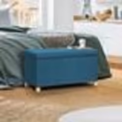 IDMARKET Banc coffre rangement sur pieds 76 cm tissu bleu canard