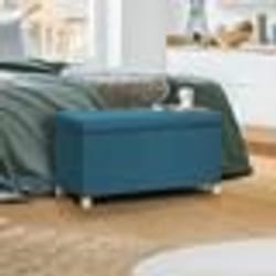 IDMARKET Banc coffre rangement sur pieds 76 cm tissu bleu canard