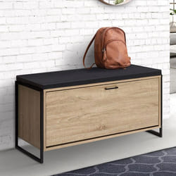 IDMARKET Banc dentrée avec coussin et rangement chaussures LUIS 100 cm design industriel