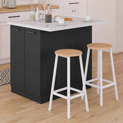 IDMARKET Ilot central IVO 100 cm bois noir avec plan de travail effet marbre ALASKA