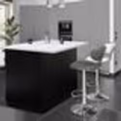 IDMARKET Ilot central IVO 120 cm bois noir avec plan de travail effet marbre ALASKA