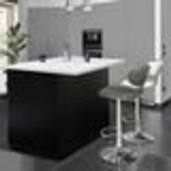 IDMARKET Ilot central IVO 120 cm bois noir avec plan de travail effet marbre ALASKA
