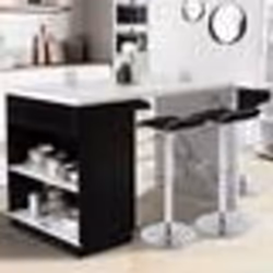 IDMARKET Ilot central mange-debout 4 personnes VITO 130 cm noir et plateau effet marbre ALASKA