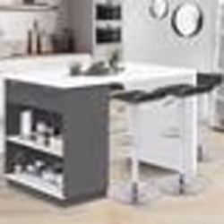 IDMARKET Ilot central mange-debout 4 personnes VITO 130 cm gris et plateau blanc