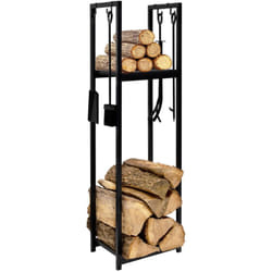 Idmarket - Range bûches vertical acier noir avec accessoires et 1 étagère H.112 cm