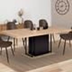 IDMARKET Table à manger extensible rectangle UGO 6-10 personnes bois façon hêtre et noir 160-200 cm