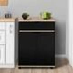 IDMARKET Desserte de cuisine COSY placard avec tiroir bois noir et plateaux façon hêtre L.60 CM