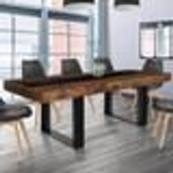 IDMARKET Table à manger extensible rectangle PHOENIX 4-8 personnes bois effet vieilli et noir bande centrale noire 160-200 cm