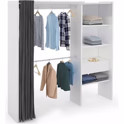 Dressing extensible blanc et gris - IDMARKET - MARTY - Double penderie - Étagères - Tiroir
