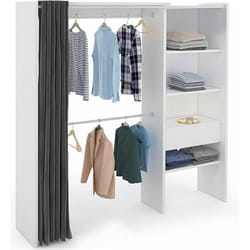 Dressing extensible blanc et gris - IDMARKET - MARTY - Double penderie - Étagères - Tiroir