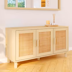 IDMARKET Buffet bas vintage 113 cm ELIN 3 portes effet naturel cannage