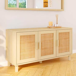 IDMARKET Buffet bas vintage 113 cm ELIN 3 portes effet naturel cannage